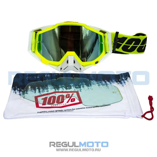 Очки 100% RACECRAFT белый/чёрный/зелёный | Мототека